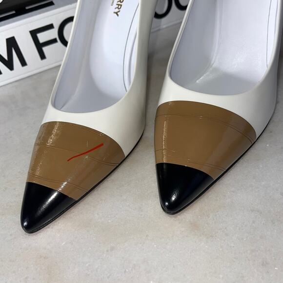 Burberry Annalise Mixed-Media Cap-Toe Pumps in Optic White in Multi - Picture 15 of 17